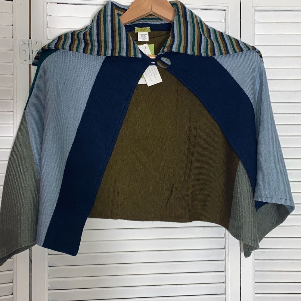NWT‎ Echo Kerchief Cowl Cape Striped Color Block Knit Sweater Scarf